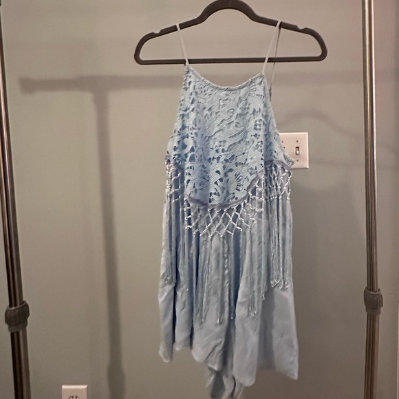 Light Blue Fringe Romper - Picture 2 of 6